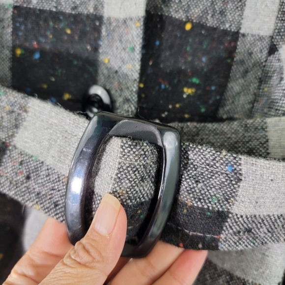 Women's Black/Gray Plaid Dress Coat Sz 11 Belted Cotton Blend Pocket Academia - Picture 5 of 11